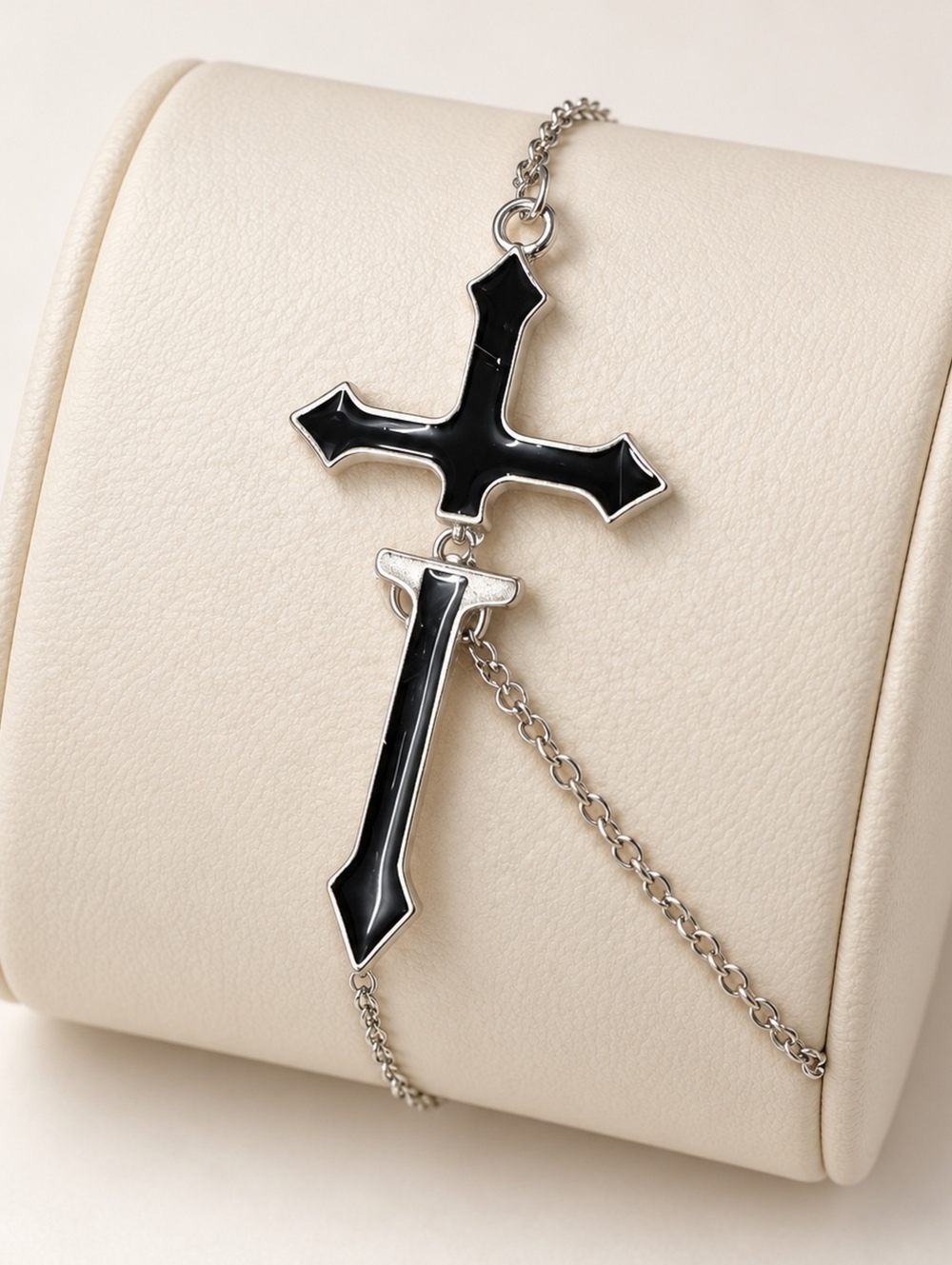 New Gothic Black Cross and Sword Charm Bracelet for Women